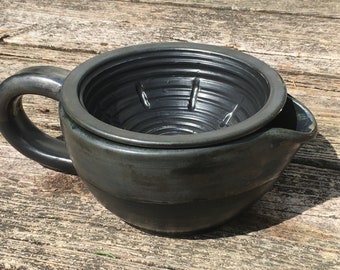 shaving scuttle, antique pewter and satin black