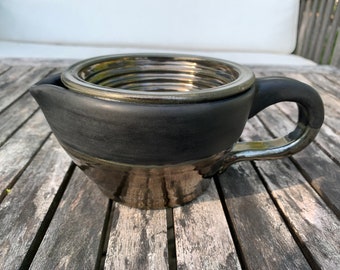 shaving scuttle, antique pewter and satin black