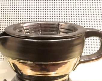 shaving scuttle, antique brass and satin black