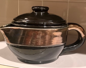 shaving scuttle, antique brass and glossy black