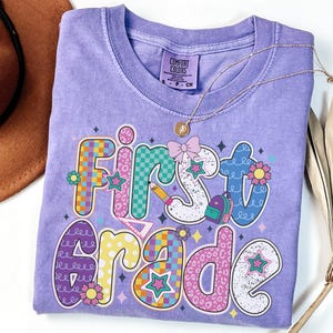 Comfort Colors® First Grade Teacher Shirt, Back to School 1st Grade Tee, Teacher Appreciation Gift, Cute Elementary School, Coquette Bow