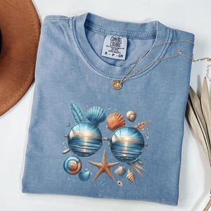 Camiseta de conchas marinas estilo vintage de los 90, camiseta retro Y2K con conchas marinas, camiseta para amantes del mar, camisetas de verano con océano, camiseta con animales marinos adorables