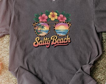T-shirt Salty Comfort Colors - trendy strandshirt - zomershirt - vakantieshirt - preppy kleding voor meisjes - leuke zomeroutfits voor vrouwen