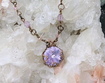Delicate Lavender Swarovski Pendant Necklace - Vintage Crystal Necklace,  Romantic Cottage-core Jewelry