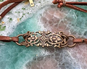 Vintage Filigree Leather Bracelet – Fairy-core Romantic, Adjustable, Boho, Minimal Bracelet gift for her