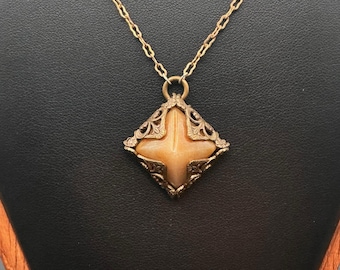 Honey Jade Pendant Necklace – Filigree Wrapped Genuine Stone - Vintage Style Necklace, Gift