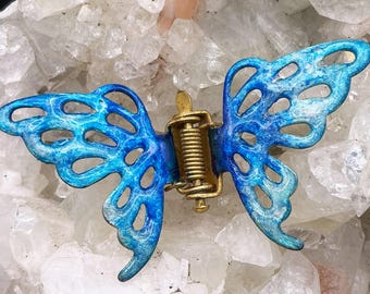 1950s Enamel Butterfly Hair Clip – Vintage Brass Barrette