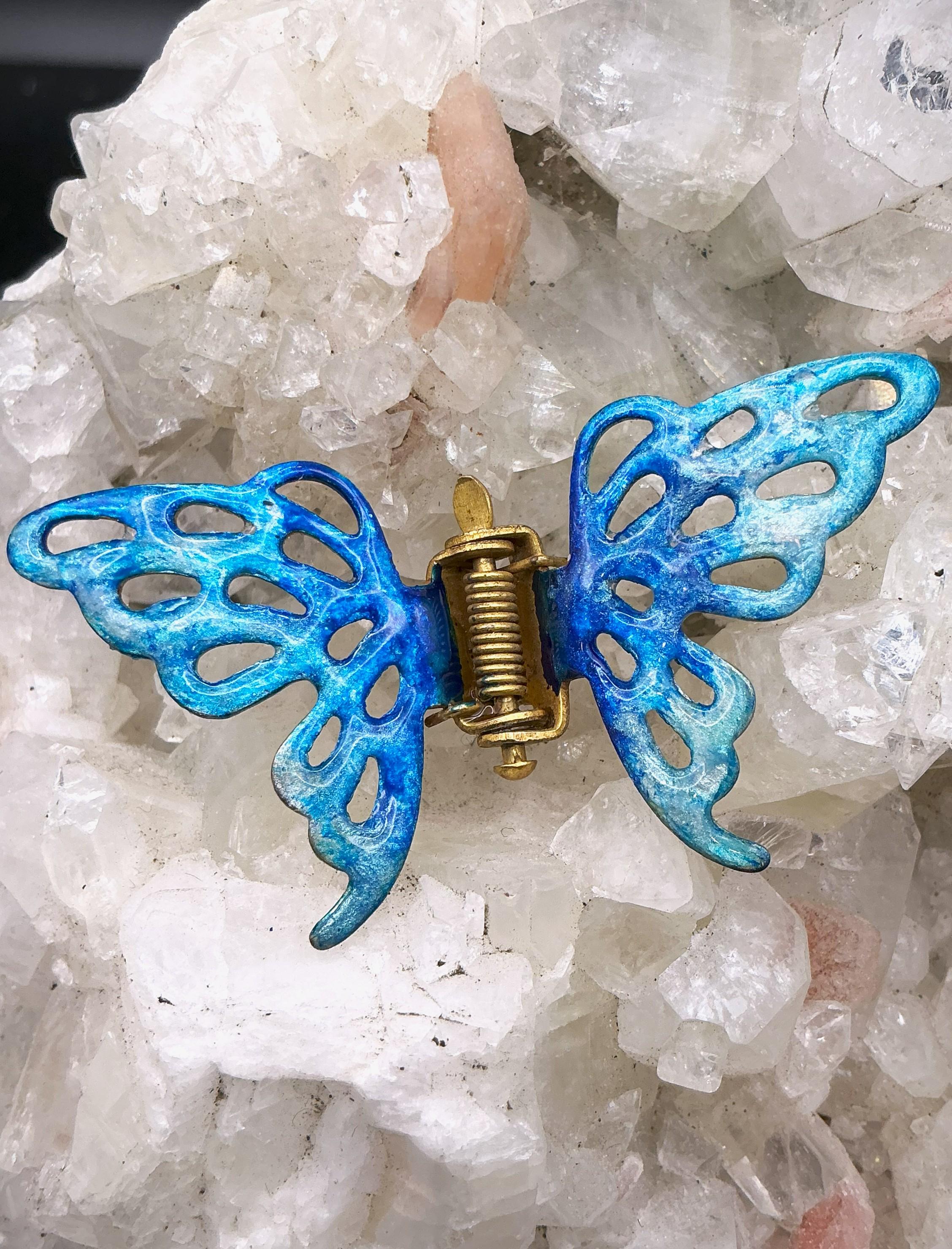 Vintage Enamel on Metal Large Butterfly Decorative Pieces To Wear On Scarf/Hair? Vintage Enamel Butterfly Hair Clip - Etsy main image 4