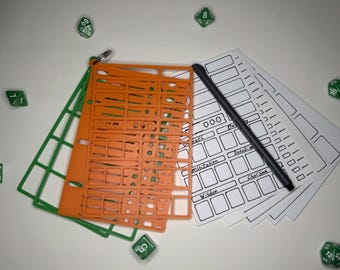 3D Printed D&D Character Sheet Stencil Kit – Modular RPG 4x6 Notecard Template with Pen and Notecards