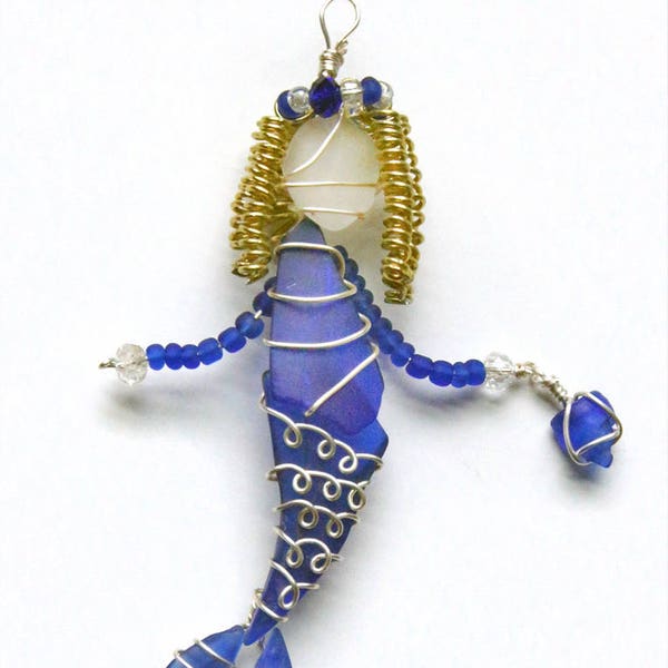 RESERVED for Faith Hickey--Cobalt Blue Sea Glass Mermaid Ornament
