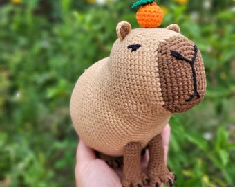Capybara Häkelanleitung mit Orange – niedliches Amigurumi PDF, Kawaii Capybara Spielzeug Anleitung, Obst Tier häkeln, Sofort Download