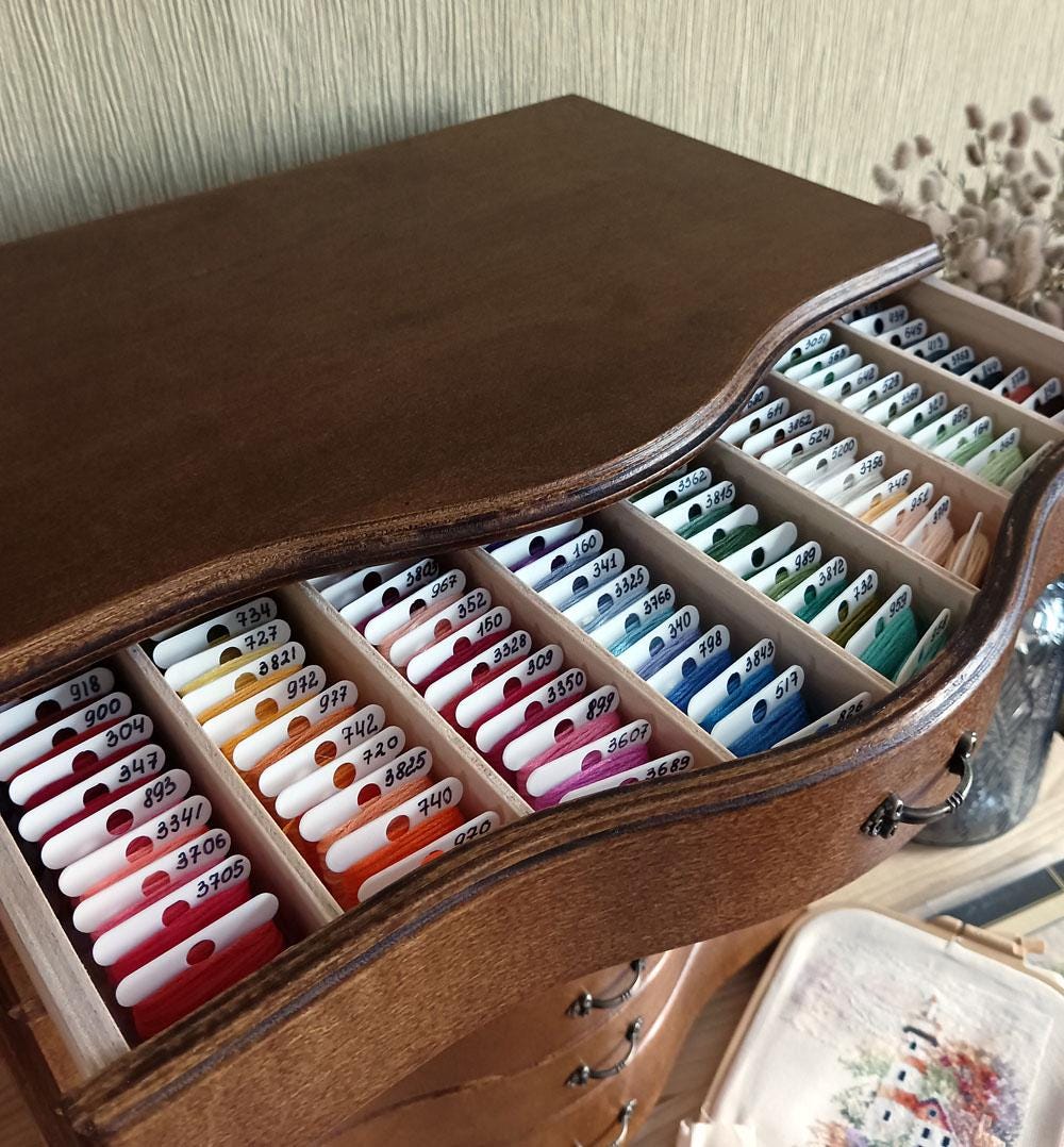 Floss Storage Cabinet for Stitchers in Vintage Style. Thread Drawers ...