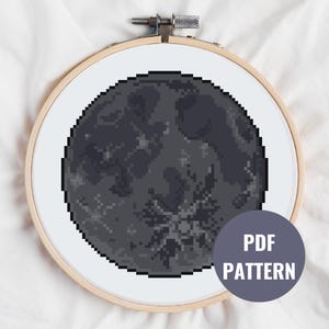 Dark Grey, Full Moon, PDF Cross Stitch Pattern, digital pattern, grunge cross stitch, aesthetic patterns, home decor, cross stitch pattern