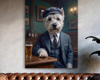 Lienzo decorativo de perro West Highland Terrier: retrato vintage de perro al estilo eduardiano