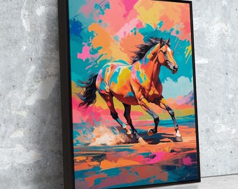 Impresión en lienzo de un caballo colorido: arte mural ecuestre abstracto