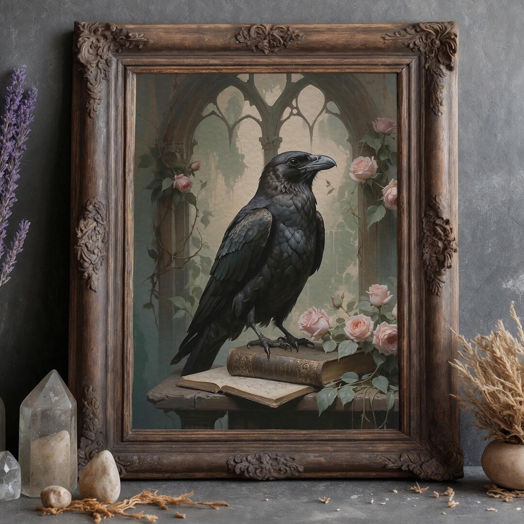 Dark Academia Raven Art Print: Moody Gothic Cottagecore Decor - Etsy