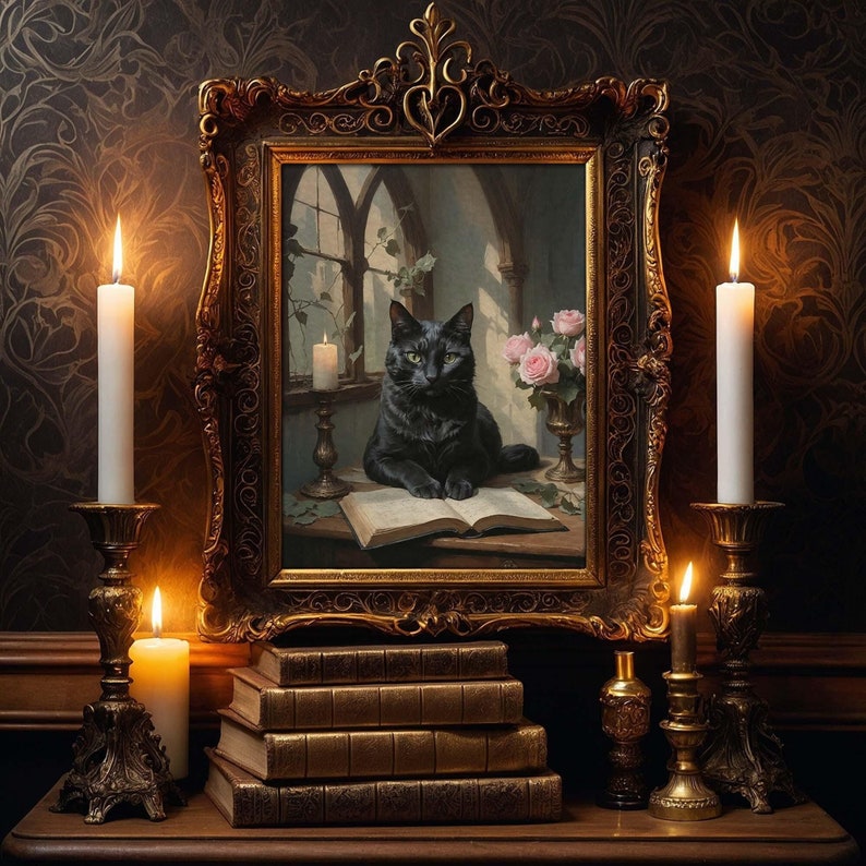 Black Cat Fine Art Print: Dark Academia Gothic Home Decor - Etsy