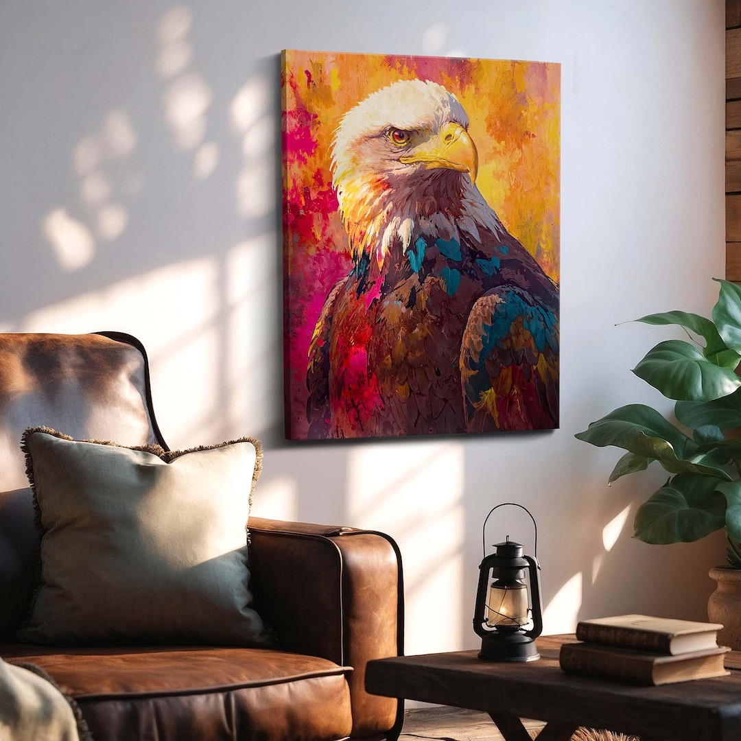 Majestic Bald Eagle Canvas Wall Art – Vibrant Acrylic Wildlife Painting ...