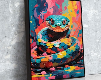 Lienzo de serpiente cobra vívida para pared / Pintura colorida de vida silvestre con colores abstractos y fluidos