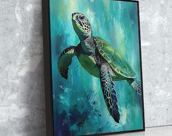 Sea Turtle Canvas Print: Coastal Beach House Wall Art