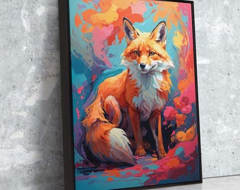 Arte en lienzo de zorros vívidos: pintura abstracta colorida de vida silvestre