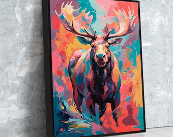 Lienzo de alces vívidos: impresión de vida silvestre colorida para decoración rústica