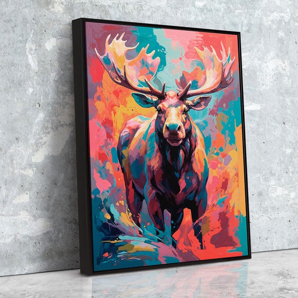 Vivid Moose Canvas Art: Colorful Wildlife Print for Rustic Decor