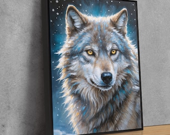 Moonlit Wolf Canvas Art: Mystical Winter Wall Decor