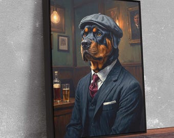 Arte mural vintage de rottweiler: elegante lienzo con retrato de perro de los años 20