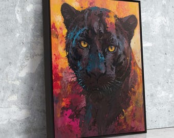 Lienzo de Pantera Negra: decoración de pared con un felino audaz para interiores selváticos o modernos