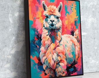 Lienzo de alpaca vívida / Pintura colorida de vida silvestre con colores abstractos y fluidos