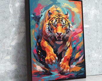 Arte en lienzo de tigre vívido: pintura abstracta de vida silvestre