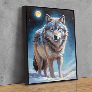 Mystical Wolf Canvas Art | Winter Moonlit Wolf Painting Perfect Wall Decor for Nature & Animal Lovers