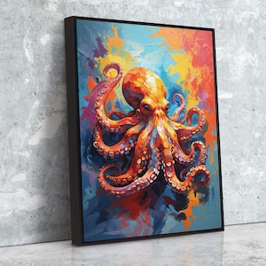 Colorful Octopus Wall Art – Vibrant Canvas Print, Nautical Home Decor, Ocean Life Painting