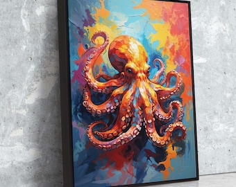 Colorful Octopus Wall Art – Vibrant Canvas Print, Nautical Home Decor, Ocean Life Painting