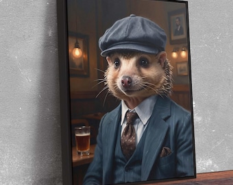 Arte mural vintage de erizo: elegante lienzo con retrato animal de los años 20