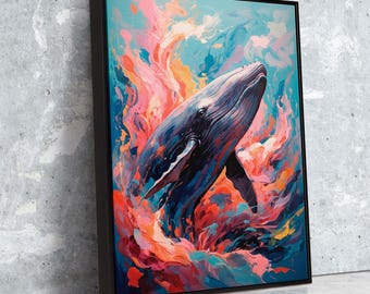 Lienzo de ballena jorobada vívida / Pintura colorida de vida silvestre con colores abstractos y fluidos