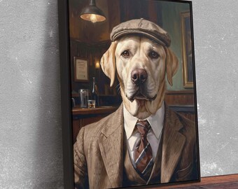 Blonde Labrador Canvas Art – Vintage Gentleman Dog Portrait for Home or Office Decor