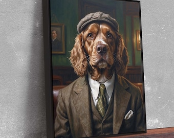 Cocker Spaniel Canvas Art – Vintage Gentleman Dog Wall Art in Tweed Suit