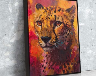 Arte abstracto de guepardo en lienzo: vibrante retrato de vida silvestre, decoración de safari