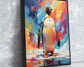 Lienzo con pingüinos emperador: pintura colorida de vida silvestre