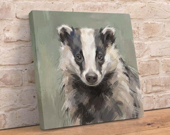 Lienzo decorativo de tejón, pintura de fauna británica para decoración de casas de campo y granjas.