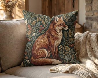 Cojín Forest Fox con inserto / Almohada Woodland inspirada en William Morris