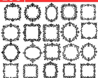 136 Ornamental Baroque Frames SVG Bundle Vintage Floral Decorative Frames Clipart PNG Commercial Use instant digital downloads
