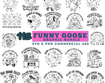 Pacchetto di 113 oche divertenti in formato SVG, citazioni di oche impertinenti in formato PNG, clipart di oche che starnazzano, disegni di animali da fattoria per magliette, download digitali istantanei