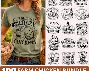 Farm Chicken SVG-paket: Roliga hönscitat, tuppdesigner (SVG, PNG)