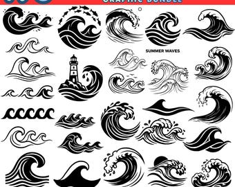 196 Ocean Wave SVG Bundle, Sea Wave Clip Art (Digital Download)