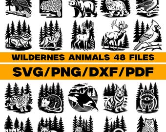Wilderness Animals Silhouette Bundle, Forest Wildlife SVG, Mountain Nature Art, Digital Download for Crafters