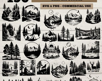 190 Forest Scene SVG Bundle | 190 Woodland Clipart, Pine Trees, Lake, Camping Graphics, SVG PNG Commercial Use instant digital downloads