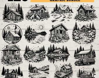 132 Log Cabin SVG Bundle Rustic Cabin Clipart PNG Woodland Cottage Cut Files Commercial Use instant digital downloads